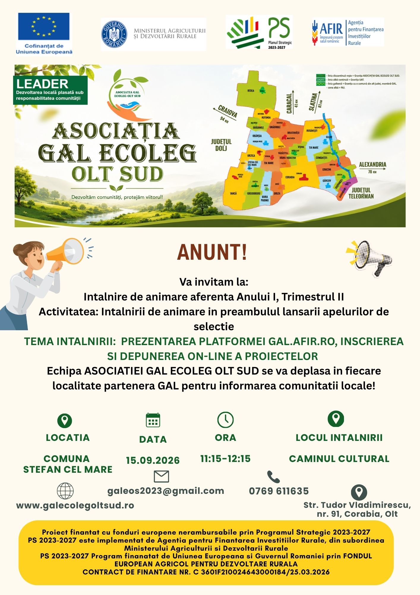 Anunt intalnire de animare 15.09.2026, Trimestrul II, An I, Comuna Stefan cel Mare